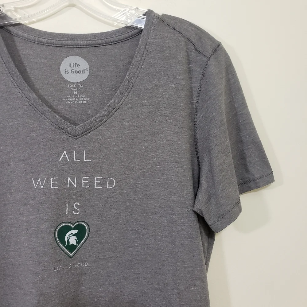 Life is good Michigan State Spartans v-neck graphic t-shirt woman's size medium - Picture 6 of 7